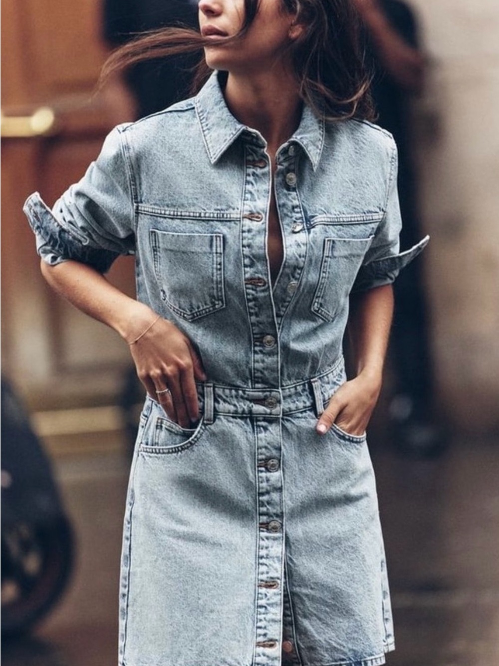 Zara Light Blue Denim Button-Front Mini Dress (Fits a size 4/6)